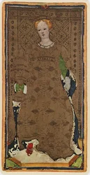 The Queen of Cups, faksimil av ett tarotkort från 